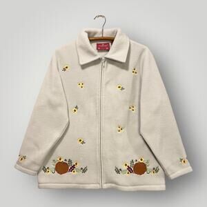 Holiday Lodge by Northcrest Size 14W/16W Zip Fleece Granny Pumpkin Sunflower